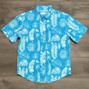 NWOT‎ RSVLTS La Croy Palm Leaves Button Front Short Sleeve Shirt Blue Medium